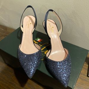 Kate Spade Jeanette Navy Glitter Slingbacks